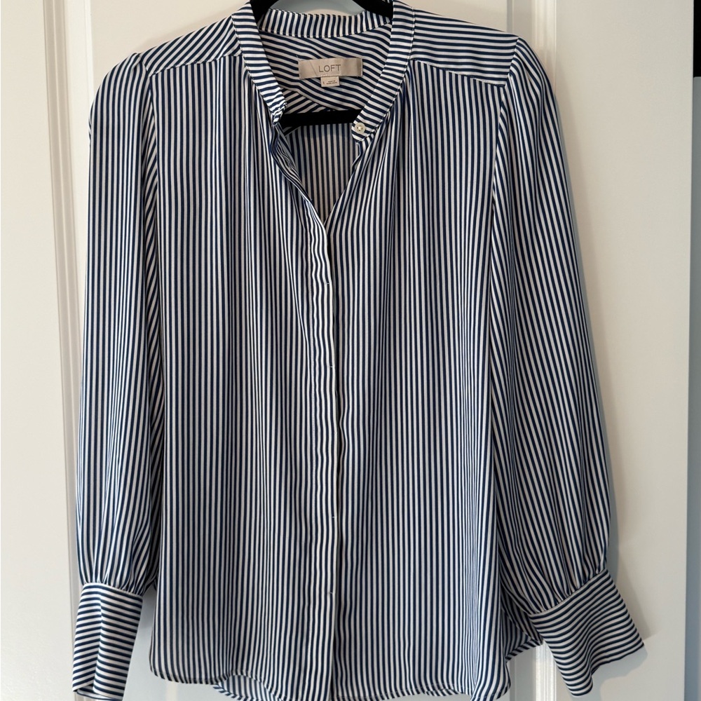 LOFT Women's Striped Blue Blouse